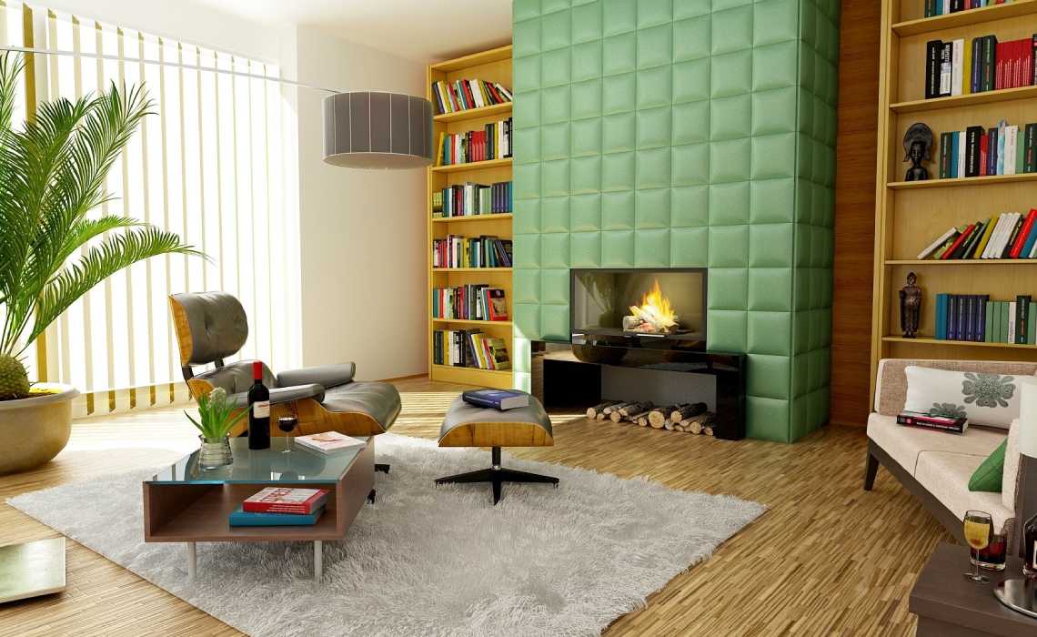 yeşil duvar dekorasyonu ile oturma odası