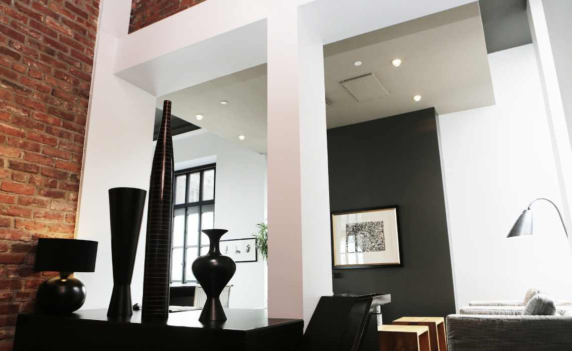 siyah ve beyaz renklerde minimalist salon dekorasyonu